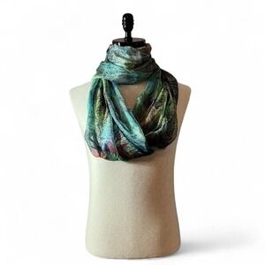 Abstract Print Infinity Scarf Viscose Silk Blend Lightweight Sheer Women
